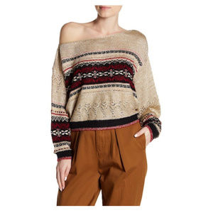 Free People Gold Metallic Shimmer Sweater XS $168